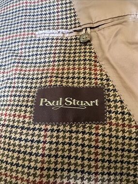 Paul Stuart Tan Navy Brown Houndstooth Wool Men’s Sports Coat Blazer Size 42 R